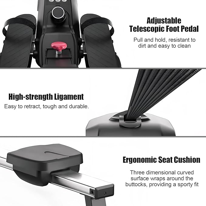 Rowing Machine, Magnetic Resistance Foldable Rower for Home Gym, Quiet Indoor Exercise Equipment with LCD Monitor, Adjustable Resistance Levels, Compact Design for Full Body Workout Black