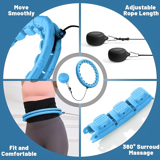 Weighted Fit Hoop Plus Size with Extra Sweat Belt for Adult Weight Loss, 32 Detachable Links Smart Fitness Hoop, Fitness and Massage 2 in 1, Great for Adults and Beginners