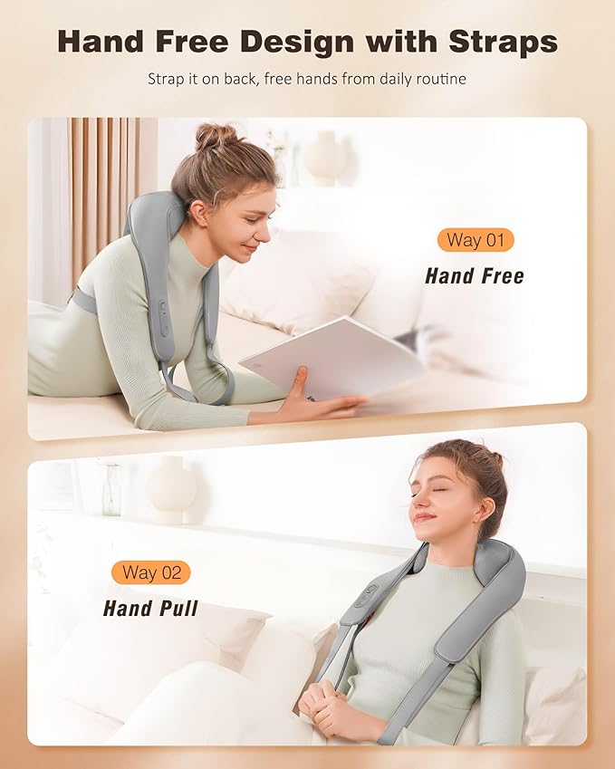 Neck and Shoulder Massager with Heat, Cordless Back and Neck Massager, Upgraded Graphene Heating, 4D Shiatsu Deep Kneading Massage for Shoulder, Back Pain Relief, Gifts for Dad Mom Friend (Gray)