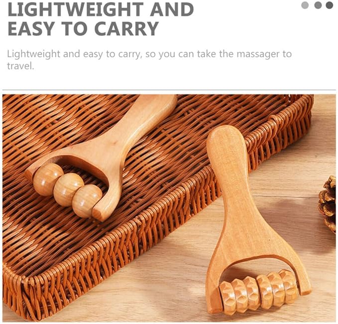 Healifty Wooden Foot Massager Roller Tool for Neck Shoulder Back and Legs - Compact Handheld Acupoint Massage Roller for Muscle Relief and Daily Use 2-Pack