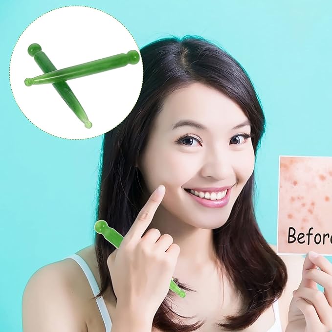 Healifty 4Pcs Natural Jade Face Massage Tools 4.9 Inch Facial Scratching Bars for Neck Head Wrinkle Care and Spa Therapy Wand Set