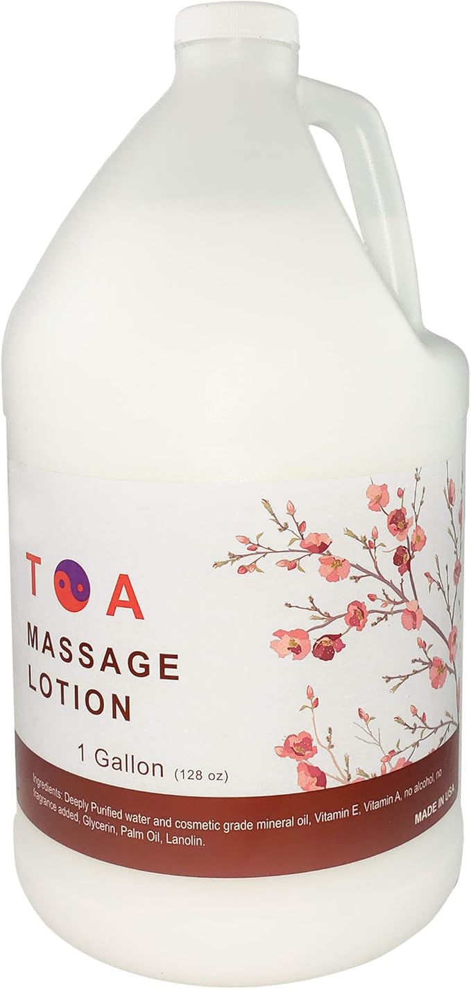 TOA Massage Lotion Bottle 2 Gallons ; Vitamin Rich Massage Lotion for Massage Therapy with Natural Ingredients to Moisturize, Hydrate and Smooth Rough Skin Lotion; for All Skin Types