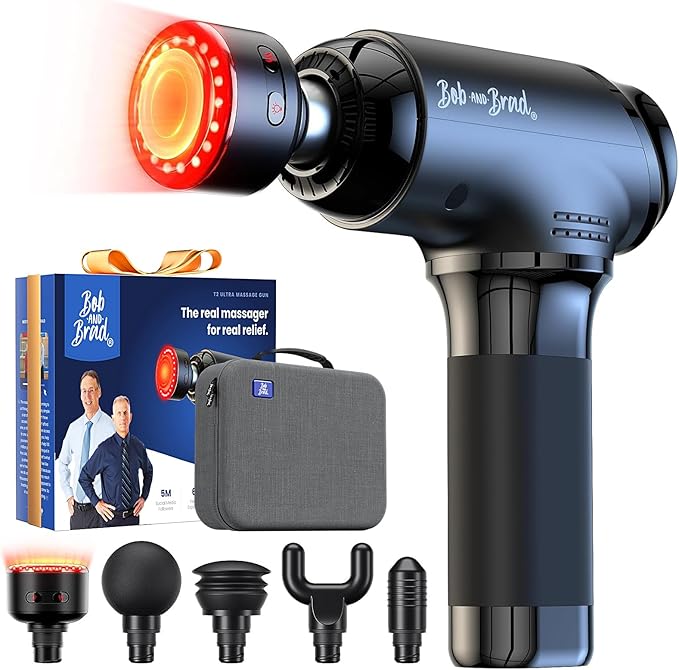 BOB AND BRAD T2 Ultra Massage Gun with Heat and Red LED Therapy, Heated Deep Tissue Massager for Athletes, FSA Professional Percussion Massager for Muscle Relief, Portable Massagers HSA Eligible