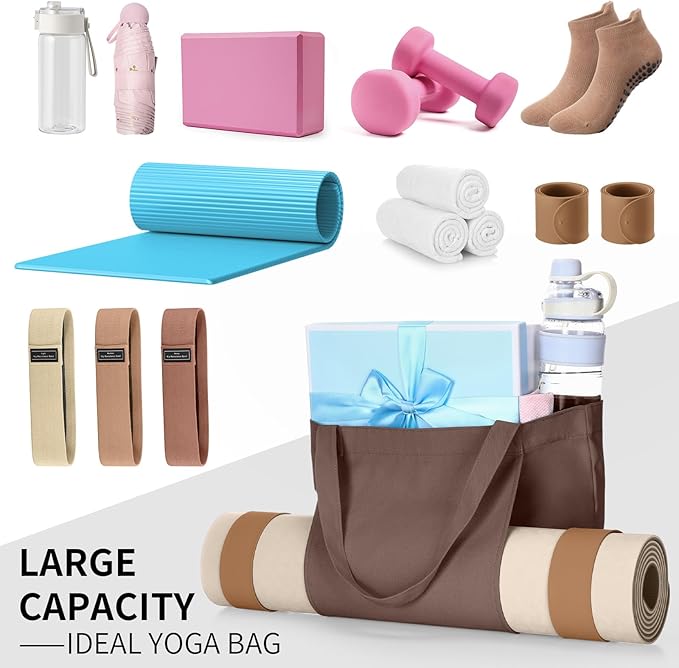 Yoga Bag Set for Women Including Yoga Mat Tote Bag, Booty Resistance Bands, Non Slip Sports Socks Silicone Ties for Pilates Travel Workout Office Home Gym