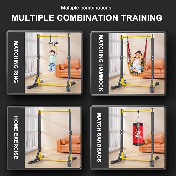 Pull Up Bar Free Standing Portable Pull Up Dip Station with 11 Gears Adjustment Multi-Function Strength Training Pullup Tower Station Equipment for Home Gym 400lbs Black