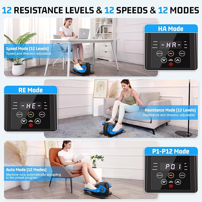 Under Desk Elliptical Machine, Leg Exerciser While Sitting for Seniors with Remote Control & 12-Speeds, Quiet Portable Electric Seated Pedal Exerciser Machine for Home Office