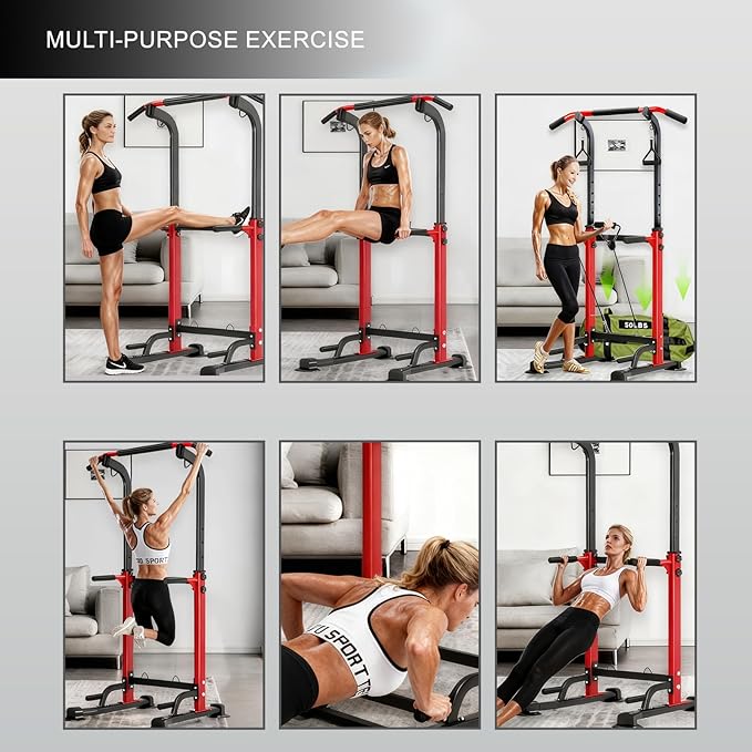 Power Tower Pull Up Bar,Pull-Up Rack Dip Station,Height Adjustable Multi-functional Home Strength Training Gym Equipment, Save Space,People Below 6 feet