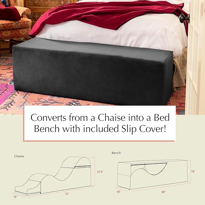 Avana Kami Convertible Chaise/Bed Bench for Yoga & Massage - 2-in-1 End of Bed Ottoman with Concealed Fold Out Yoga Lounge Chair, Microvelvet Rose