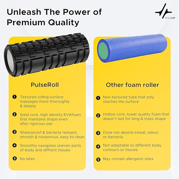 PulseITRoll 30cm Foam Roller – Deep Tissue Back & Muscle Massager for Pain Relief, Myofascial Trigger Point Therapy, Yoga, Pilates & Fitness Recovery – 30CM High-Density Black Roller