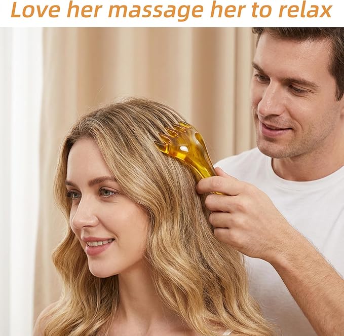 Scalp Massage Tools, 2 Pack Head Spa Gua Sha Tools, Head Massages Comb, Men & Women, Portable Resin SPA Tool for Soothing Heads Massage (Amber)