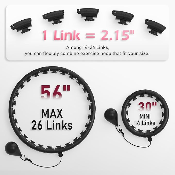 Weighted Hula Circle with 26/32 Links(56-66 Inch) for Adults Weight Loss, Infinity Fitness Hoop Plus Size, for Women Smart Exercise Equipment