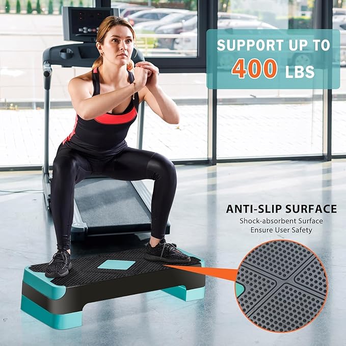 ZENY 26.5 inch Aerobic Step Platform with 4 Step Risers, Height Adjustable Exercise Stepper for Home Gym Workouts, 400 lbs Capacity