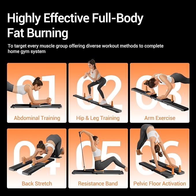 Pilates Board, Multifunctional Abdominal Plate Sets, Detachable Ab Trainer Machine for Home, 6 in 1 Pilates Sliding Board, Foldable Pilates Reformer for Women Core Workouts
