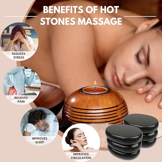 Hot Stones for Massage - 6 Pieces Massage Stone Set Hot Rocks Oval Shaped Massage Kit for Relaxing and Pain Relief