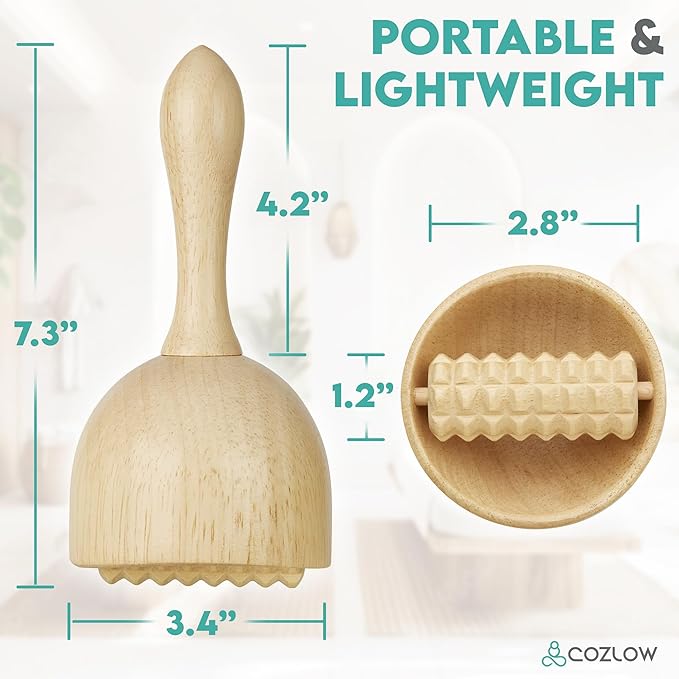 COZLOW Wood Therapy Massage Cup w/Roller, Maderoterapia Massager for Body Sculpting - Wooden Cupping Massage Tool for Lymphatic Drainage - Maderotherapy Helps Reduce Cellulite Appearance