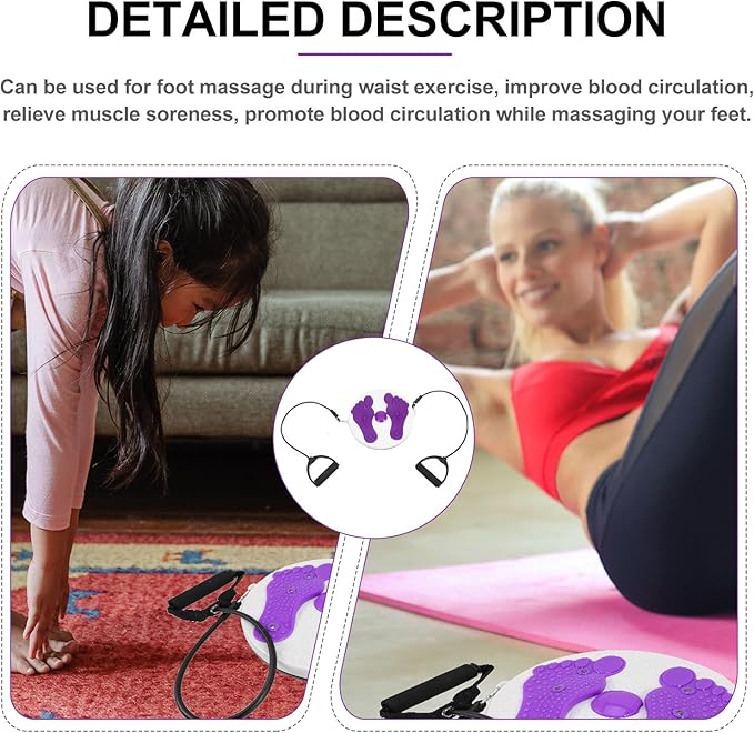 Zerodeko Waist Twisting Disc with Pull Rope, Household Fitness Slimming Machine, Purple Body Twisting Board for Core Strengthening and Abdominal Exercise at Home