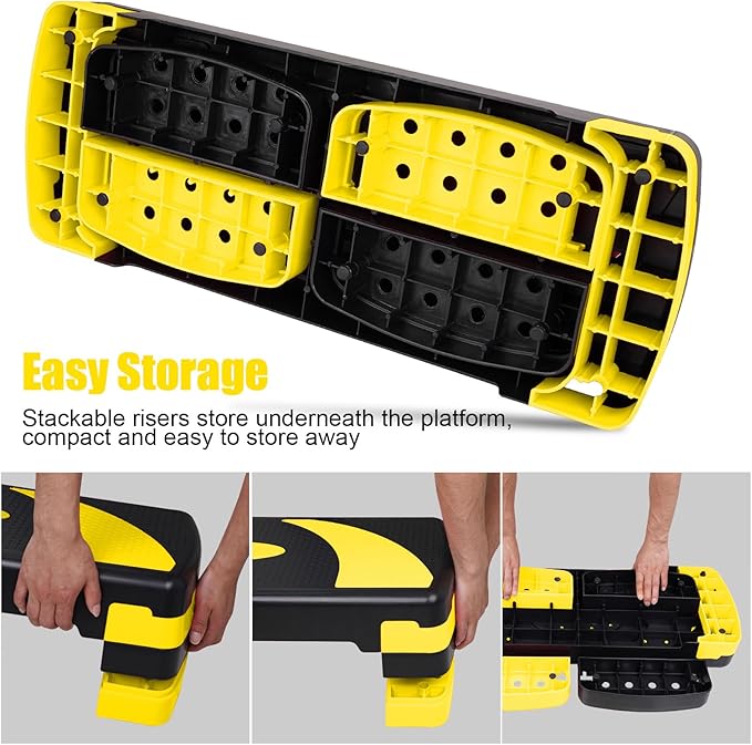 Aerobic Step Platform Exercise Step with 3 levels Adjustable Height Non-Slip Exercise Stepper for Cardio, Strength, and Fitness Workouts at Home or Gym