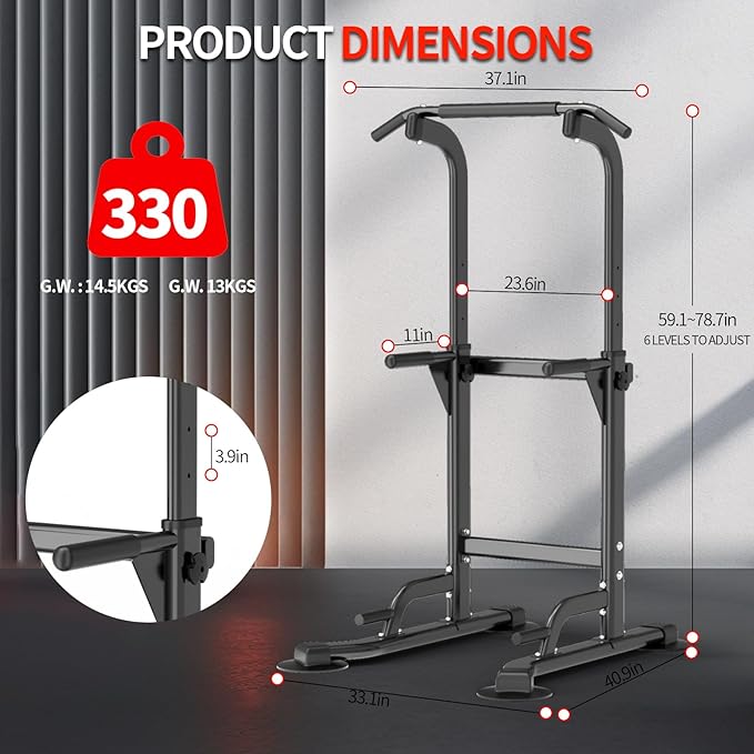 Pull Up Dip Station For Home Gym Strength Training Fitness Workout Station Chin-Ups Push-Ups Pull-Ups Dip-Ups 330LBS T055CDC