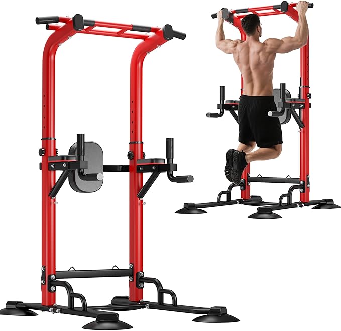 DlandHome Pull Up Bar Power Tower Dip Station, Height Adjustable Heavy Duty Workout Dip Stand, Multi-Functional Strength Training Machine for Men Women Home Gym