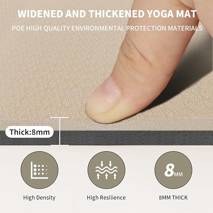 Large Yoga Mat (6'x 4') - Extra Long and Wide Workout Mat for Men and Women,Non-Slip POE 0.32''/0.4'' Thick Fitness Mat, Eco-Friendly, Thick Wide Exercise Mat for Home Workouts,Ideal for Yoga and Pilates.