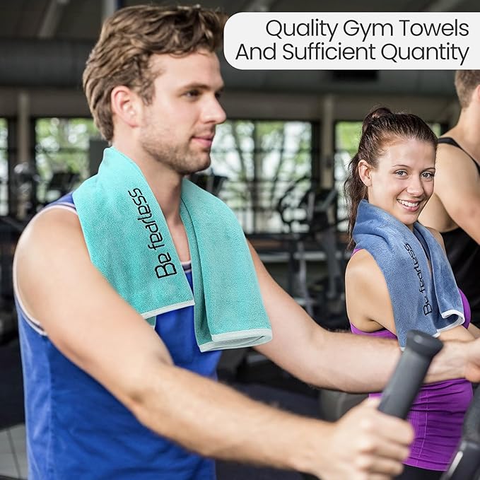 Peryiter 15 Pcs Microfiber Gym Towels Set for Men and Women, Soft Be Fearless Sweat Workout Towels for Yoga Sports Exercise Fitness Bath Home Cycling Swimming Camping, 30" x 14", 5 Colors