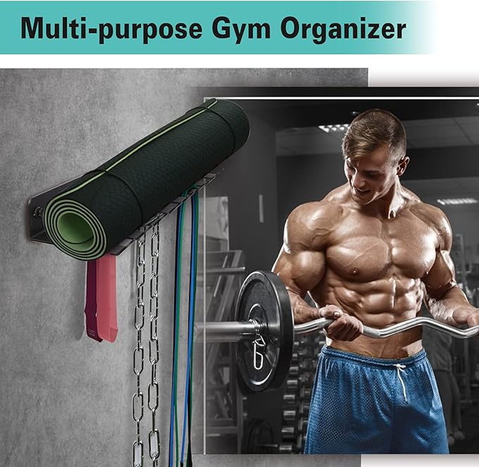 Multi-Purpose Gym Storage Rack Resistance Bands Hook Home Gym Accessories Storage Fitness Bands Rack Heavy Duty Rack for Resistance Bands, Straps, Jump Ropes, Foam Rollers, Chains