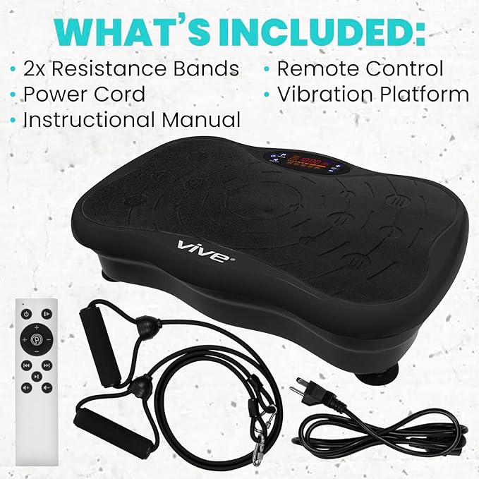 Vive Vibration Plate Exercise Machine - Shake Plate Vibration Platform with Resistance Exercise Bands - Lymphatic Drainage Machine for Shaping, Toning, Wellness, Recovery, and Weight Loss