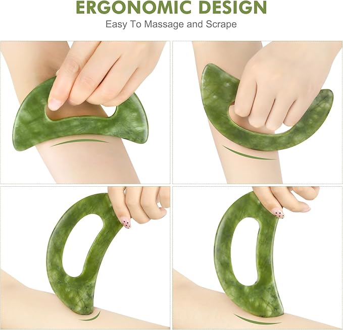 2 PCS Jade Stone Gua Sha Massage Tool Set Body GuaSha Tool with Handle Muscle Scraping Massage Tools Facial Anti Cellulite Spa Acupuncture Tools for Massage, Lymphatic Drainage Valentine's Day Gifts