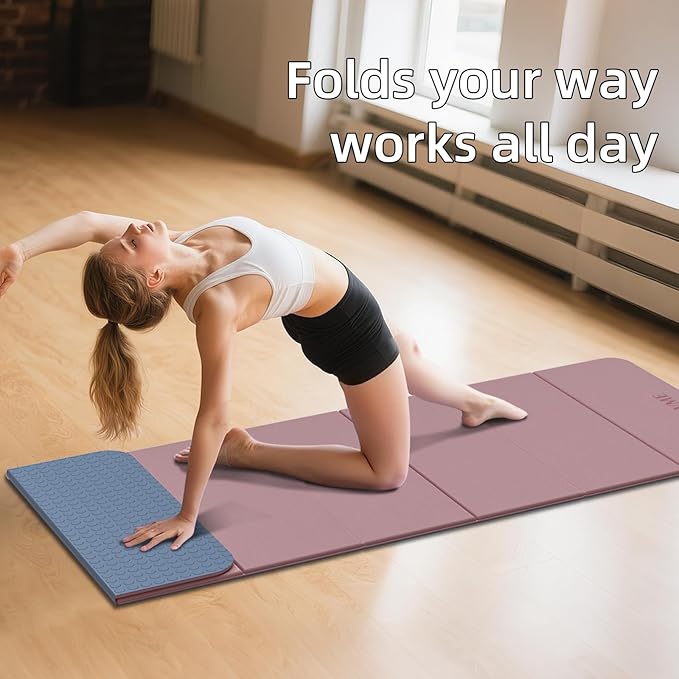 Foldable Yoga Mat, 0.32 inches Thick(8mm), SGS Certified, Non Slip, 71 x 24 inches, Foldable for Travel, Pilates, Camping, Environmental Sports Mat, Odorless TPE Material