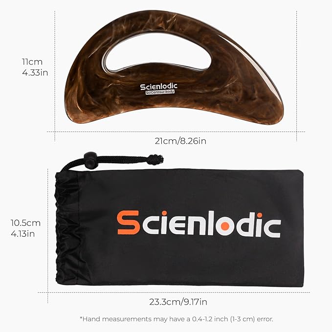 Scienlodic Gua Sha Massage Tool with Handle (Resin) Larger Guasha Body Scraping Tool for Back Legs Neck Massage, Lymphatic Drainage, Cellulite Remove - Large Brown