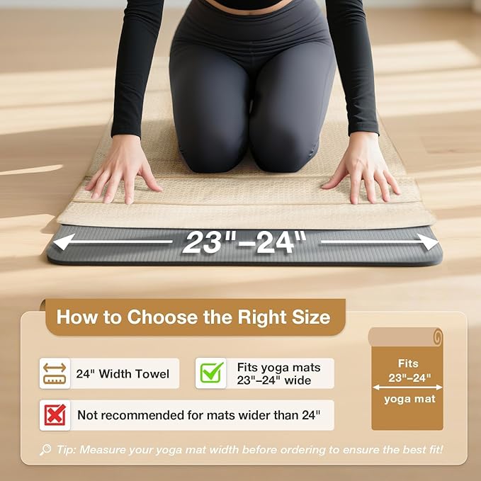 Hot Yoga Towel,Microfiber Yoga Mat Towels Non Slip for Hot Yoga Absorbent Microfiber Sweat Anti-Slip Cover,Bikram,Pilates,Exercise,Fitness 24 inch X 72 inch Beige 2 Pack
