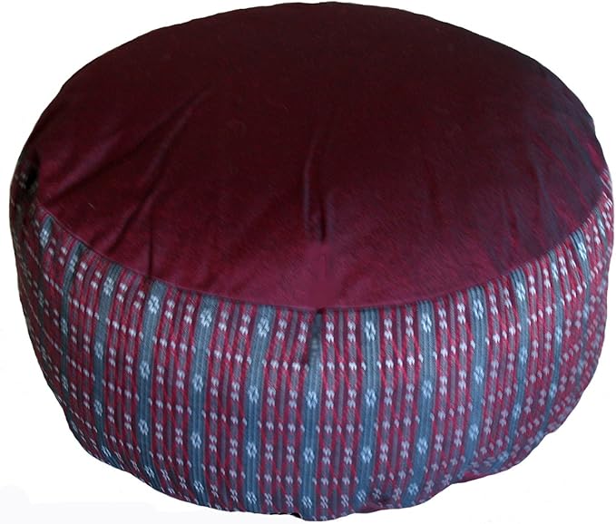Meditation Cushion Zafu Pillow - Buckwheat and Kapok Fill - Global Weave Burgundy