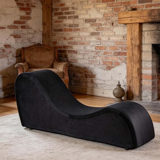 Curved Lounge Bench Chair for, Relaxing, Chaise Chairs with Removable Cover, Metal Frame (Black Velvet)