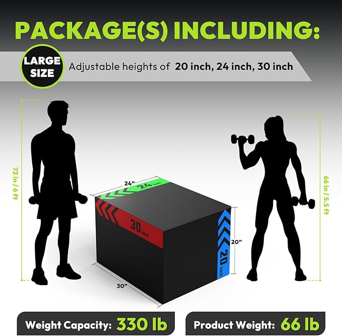 3-in-1 Plyometric Box, Jumping Exercise Equipment Trainer with Non-Slip Surface for Workout Training, Pro-Duty HIIT Exercise Foam Plyo Box, Home Gym