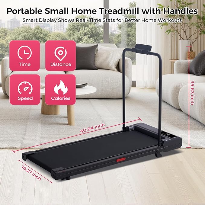 Walking Pad with Handle Bar, 2026 Upgrade Small Walking Pad Treadmill with Incline, 3.0HP Portable Under Desk Treadmill with Handles for Home Small, 0.6-7.6MPH, 350LBS
