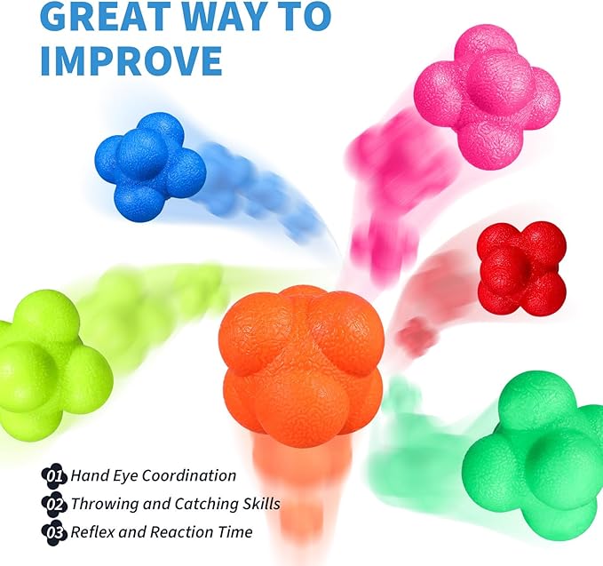 Toyvian 6 Pcs Reaction Bounce Balls: Agility Reaction Reflex Balls Set for Hand-Eye Coordination, Speed & Agility Training - Ideal for Basketball, Football, Tennis, Boxing & Cricket