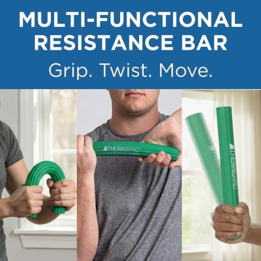 THERABAND FlexBar, Tennis Elbow Therapy Bar, Relieve Tendonitis Aches & Improve Grip Strength, Resistance Bar for Golfers Elbow & Tendinitis, Green, Medium, Intermediate