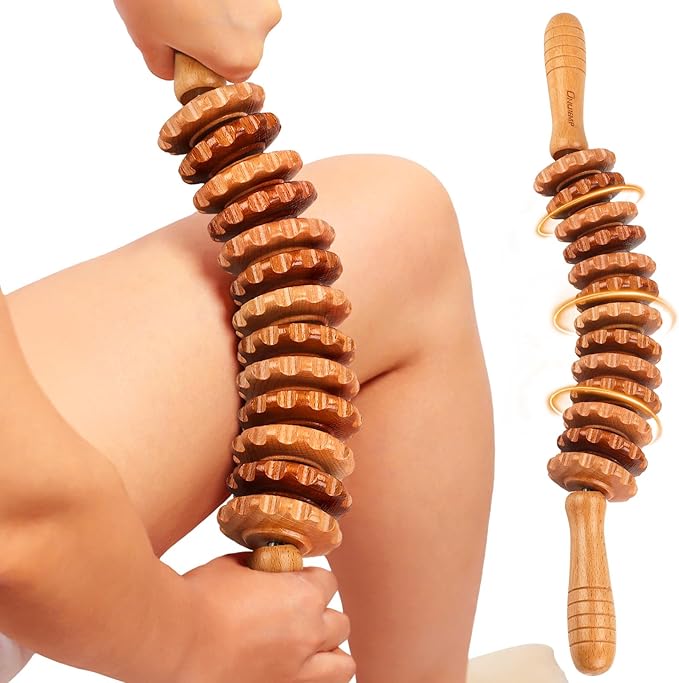 ONUEMP Cellulite Roller for Legs, Wood Therapy Massage Tools Maderoterapia Kit, Muscle Roller Stick Fascia Massager, Lymphatic Drainage & Body Sculpting for Thigh Butt Stomach Waist Back, Curved