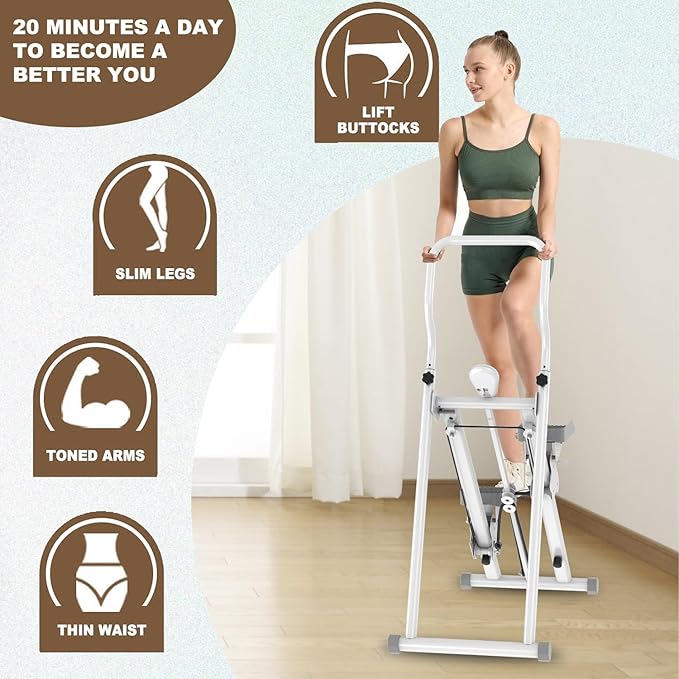 Stair Stepper for Home Gym Exercise, New Version Vertical Climber Machine,Full Body Workout Stair Stepper with Extended Step Range, Adjustable Handlebar & Pedals(White&Black)