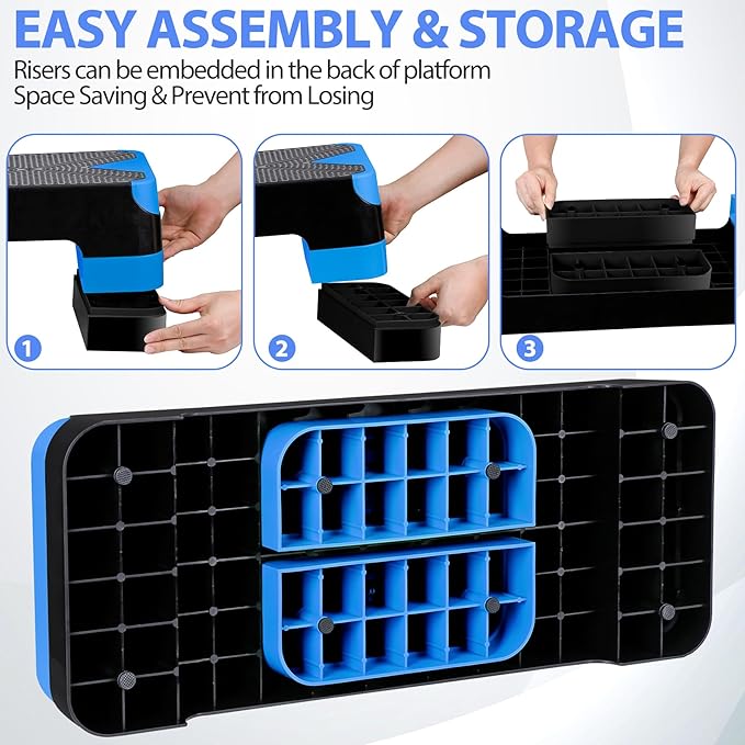 27" Adjustable Exercise Aerobic Step Platform with Stackable Risers – 3 Levels (4", 6", 8") – Workout Stepper for Home Gym, Fitness & Physical Therapy Training