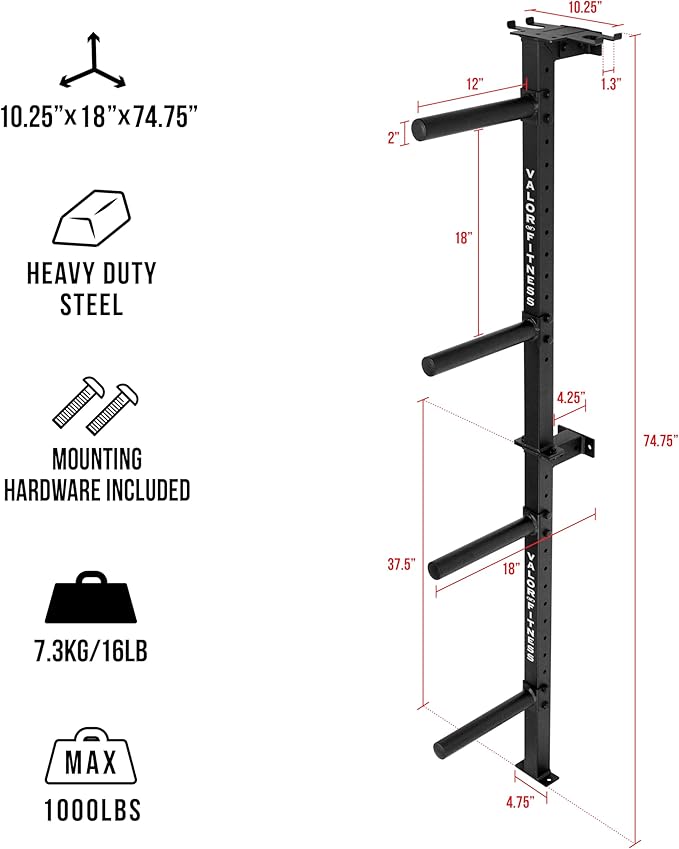Valor Fitness Wall Mounted Weight Plate Storage Holder/Rack for Bumper Plates and Olympic Weight Plates