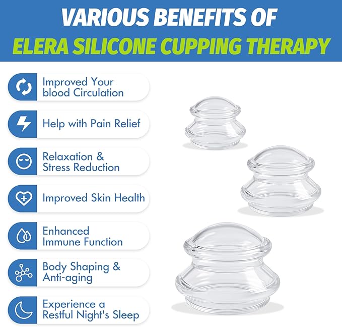 ELERA Cupping Kit for Massage Therapy – Silicone Cupping Therapy Set with 3 Massage Cups (S/M/L), Ideal for Cellulite, Relaxation & Daily Self-Care