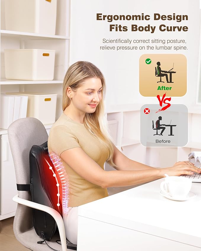 KINGJOY Back Massager for Pain Relief Deep Tissue, Full Back Massager with Heat, 3D Kneading Massage Pillow with 3 Intensities for Back, Neck, Shoulder, Spot Massage, Gifts for Women Man