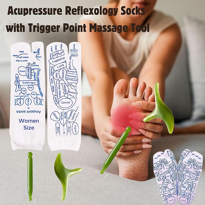Reflexology Socks with Gloves Tools Set Foot Massage Socks with 2pc Tools Socks with Trigger Point Massage Tool Acupressure Socks Reflexology Foot Massage Socks for Women