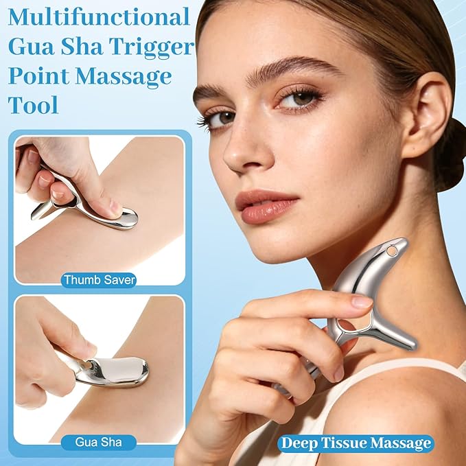 2PCS Gua Sha Massage Tools,Stainless Steel Trigger Point Massage Tool and Manual Acupuncture Pen Eye Massager,Deep Tissue Acupressure Massager for Face,Hand,Neck,Back