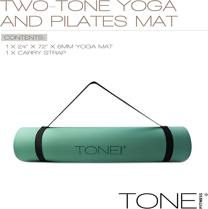 TONE Fitness Yoga Mat 1/4" Thick Non Slip Exercise & Pilates Mat for Home Workouts with Carrying Strap | Multiple Options