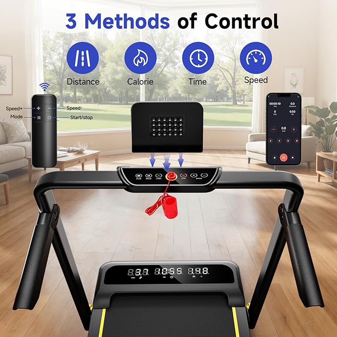 Foldable Treadmill with Incline, Walking Pad with Handle Bar 3 Level Incline, Portable Folding Treadmills for Home/Office 300 Lbs Capacity, Quiet Desk Treadmill with Remote Control & APP