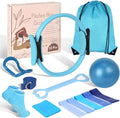 Home Pilates Essentials Kit for Women - Complete Pink Equipment Set with 9 Inch Yoga Ball, Figure 8 Resistance Band, Bands & Accessories, Ring for Beginners Workouts