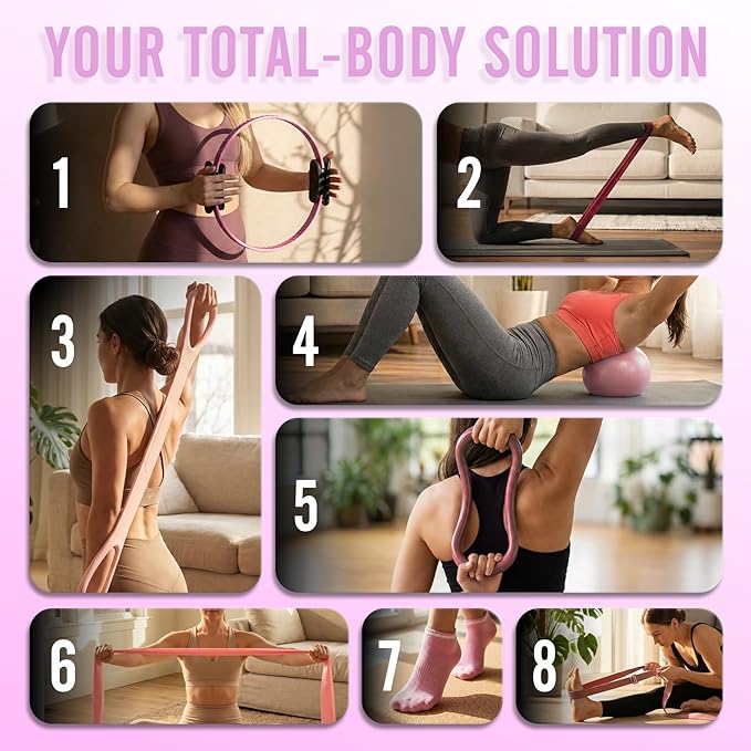 Pilates Ring Kit for Women, Pilates Equipment – 14.5" Home Magic Circle Workout with Pilates Ball, Resistance Bands, Better me Pilates Essentials Starter Set for Beginners Toning Shape Full Body