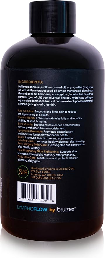 Bruizex Lymphatic Drainage Massage Oil with Arnica, Collagen and Stem Cells, Post Surgery Recovery &, Liposuction, 360 Lipo, BBL, Tummy Tuck, Fibrosis Treatment, 8.5 Oz